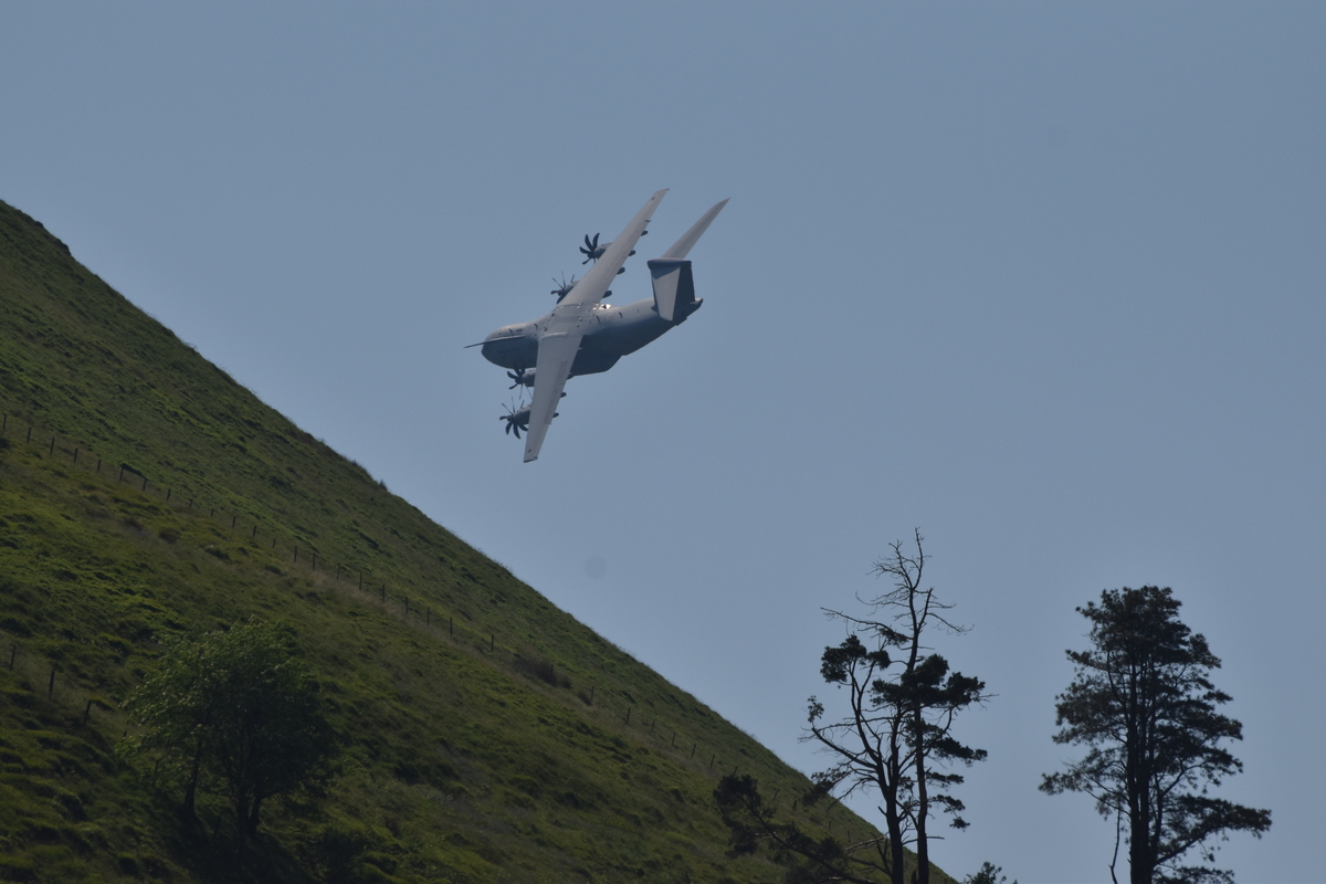 Airbus A400M Atlas banking in the Mach Loop